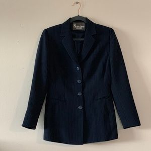 Navy Blue and White Pinstripe Blazer
